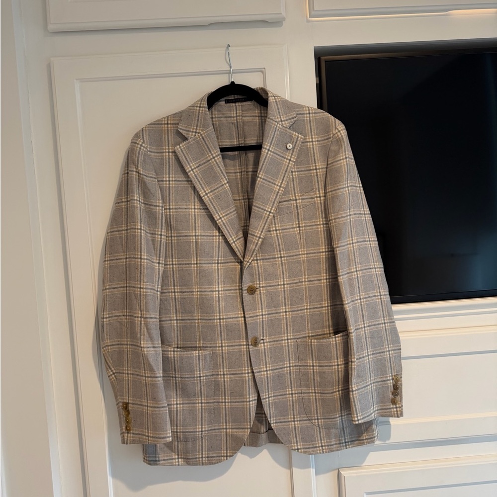 LBM 1911 Beige Plaid Men's Sports Coat Blazer